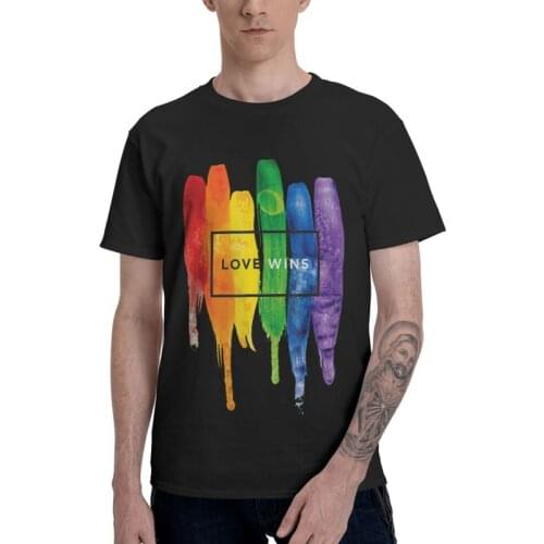 Watercolor Love Wins Rainbow T-shirt Men Novelty T Shirt Short Sleeve Lgbt Gay Pride Tshirts 100% Cotton Tees Top Clothes