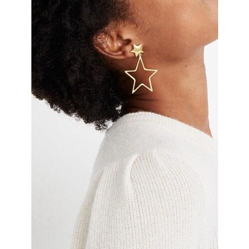 Europe style Star shape big earrings drop shin real gold plated womenfashion jewelry