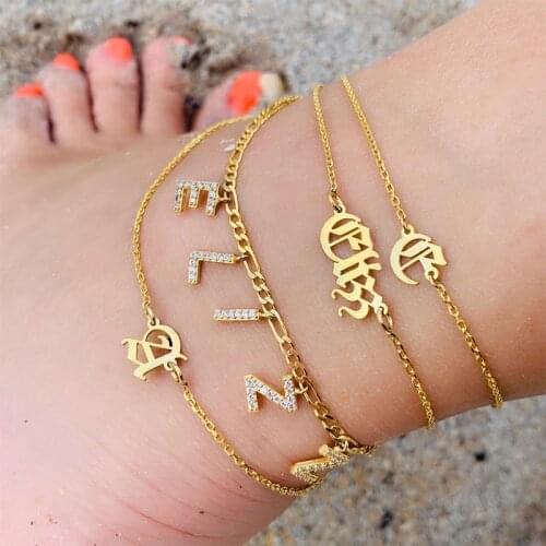 Personalized Initial Letter Anklets For Women Men Stainless Steel Gold Figaro Chain Custom Name Anklet Leg Bracelet Boho Jewelry