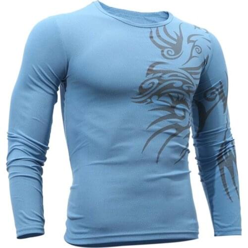 Brand New T Shirt Men Long Sleeve Dragon Printed T-shirt Fast Dry Leisure Print T Shirts Male O Neck Streetwear Men Clothing