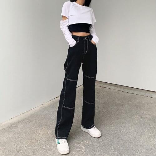 Black Streetwear Vintage Jeans Women High Waisted Cargo Pant Long Trousers Loose Straight Denim Trousers Punk 2021 Autumn New