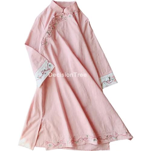 2021 chinese cheongsam qipao cheongsam modern cotton and linen cheongsam elegant embroidery long dress traditional chinese qipao