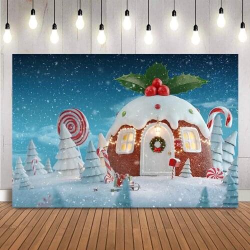 Photography backdrop winter snow world candy house snowflake photo booth background studio Merry Christmas Background for photo