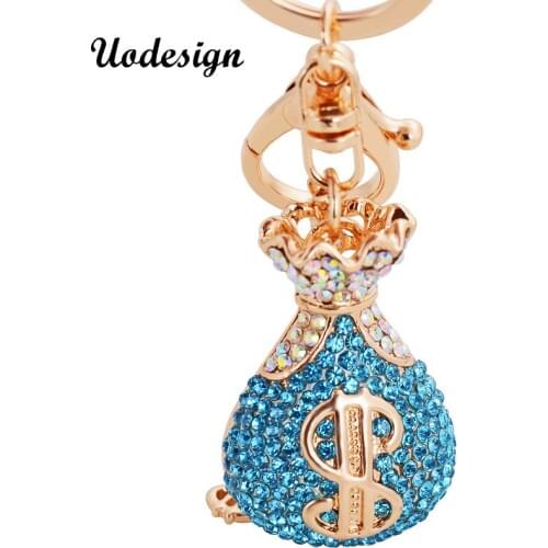 Crystal lucky bag purse shape Peach alloy keychain key ring for men women unisex fashion jewelry car bag key keychains