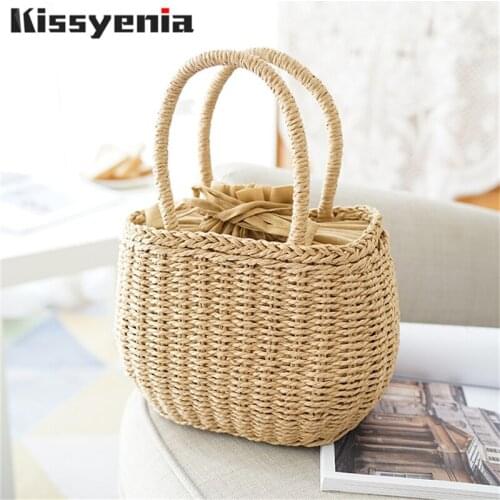 Kissyenia INS Handmade Women Bags Bohemian Bali Beach Bags Summer Wicker Weaving Bags For Women Rattan Straw Knitted Bags KS1254