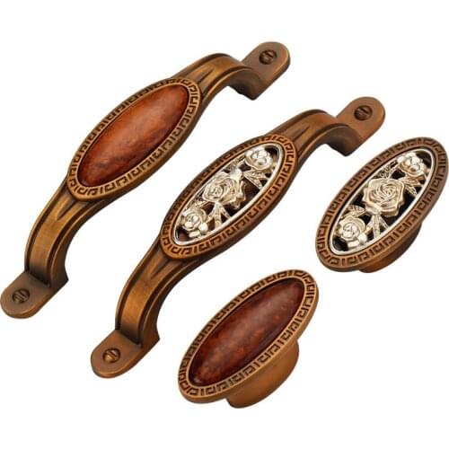 Chinese porcelain coffee copper inlaid jade handle drawer wardrobe door handle ancient silver inlaid handle cabinet knob