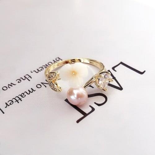 DAIMI Simple Korean Version Of The Net Red Literary Diamond Zircon Small Flower Light Luxury Freshwater Pearl Ring