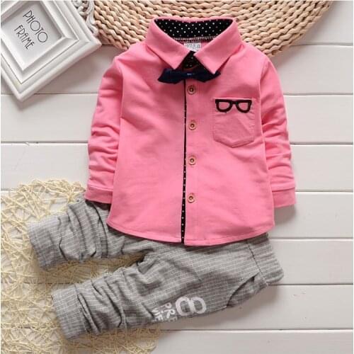 Spring Autumn Boys Clothing Sets Children Boys Clothes Set 2019 New 2pcs Suit Bowknot Shirt +Stripe Pants Children Clothing