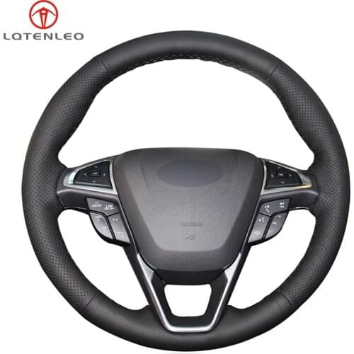 LQTENLEO Black Genuine Leather DIY Car Steering Wheel Cover For Ford Mondeo Fusion 2013-2019 EDGE 2015-2019