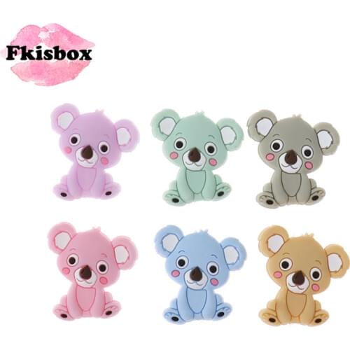 Fkisbox 20pc Mini Koala Silicone Bear Teether Beads Bpa Free DIY Babies Pacifier Chain Chewable Teething Tooth Care Products Toy