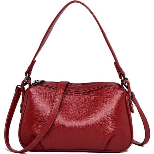 Fashion Lady Genuine Leather Shoulder Bag High Quality Luxury Female Designer Handbag Crossbody Purse Multiple Pockets Red Small