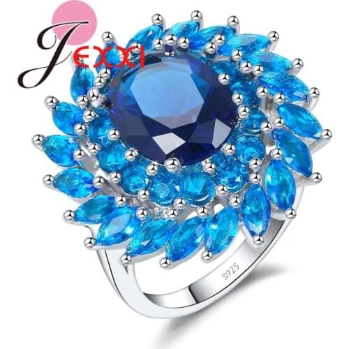 Fashion Rings For Women 925 Sterling Silver Jewelry Luxury Blue Austrian Crytsal Finger Ring Wedding Party Bands Anillos