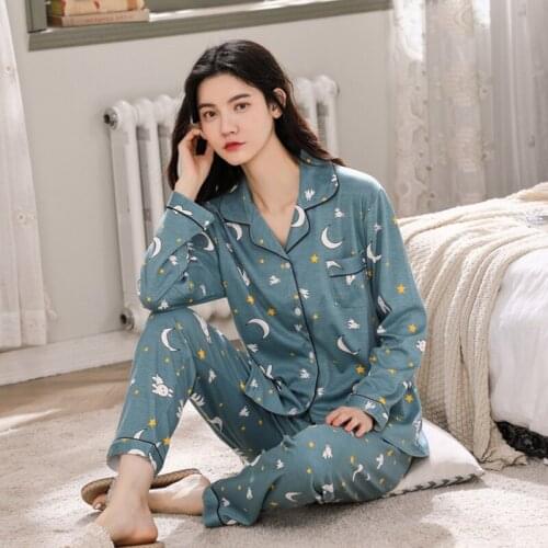 Fashion 2021 Spring Women Pajamas Suit Long Sleeve Cartoon Girls Sleepwear Casual Female Loungewear Polyester Women Pyjamas Set