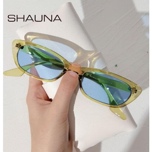 SHAUNA Retro Small Cat Eye Jelly Color Men Sunglasses Shades UV400 Fashion Clear Blue Green Eyewear Women Gradient Sun Glasses