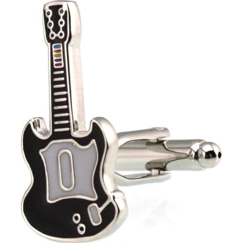 Sunnylink Mens Cuff Links Guitar Bass Black White Cufflinks for shirt M3502 28mm