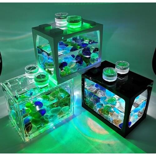 Desktop Aquarium Fish Tank With Light Battery Type Small Fighting Fish Tank Office Mini Fighting Fish Tank Aquarium Supplies