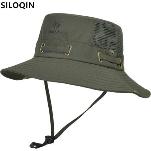 SILOQIN New Summer Mens Panama Fishing Cap Mesh Breathable Bucket Hats Wind Rope Fixed Couple Climbing Travel Hat Womens Hat