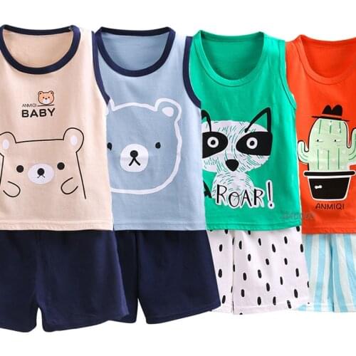 Baby Girls Clothes Kids Pajamas Sets Cartoon Vest+Shorts Home Clothes Set Girls Boys Sleep Clothes Pyjamas Kids Pijamas Infantil