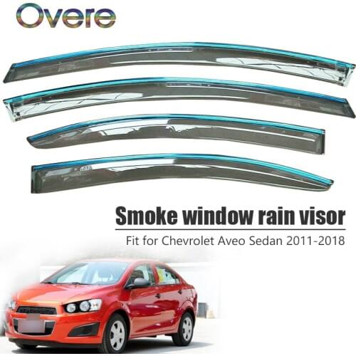 Overe 4Pcs/1Set Smoke Window Rain Visor For Chevrolet Aveo Sedan 2011-2014 2015 2016 2017 2018 Awnings Shelters Accessories
