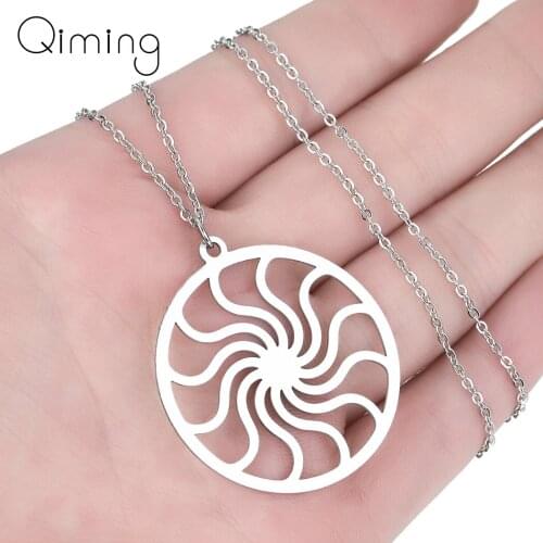 Simple Sun Solar Spiral Neckalce For Women Fashion Simple Vintage Jewelry Geometric Round Stainless Steel Necklace Dess Gift