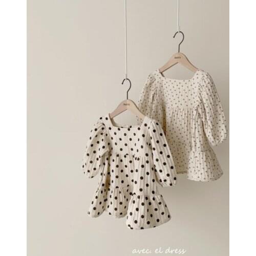 2021 Korea style girls printed dress fashion cotton linen spring summer full sleeve girls dresses