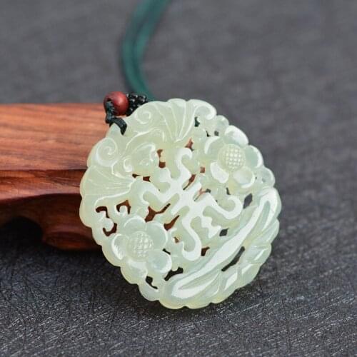 Natural XIUYU Jades Pendant Handmade Carved Hollow-out Round Women Mens Amulet Nephrite Jades Jewelry Pendants With Rope