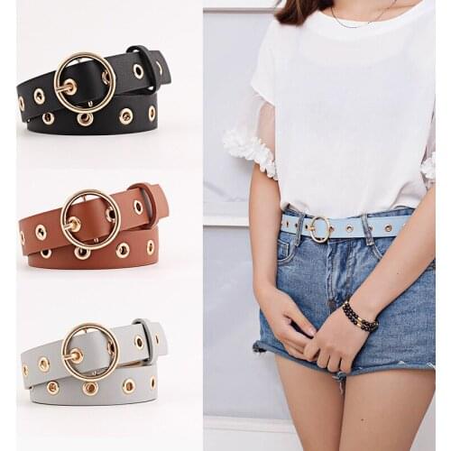 Women Leather Belt Round Metal Pin Buckle Circle Belts Hot Brand Fashion Punk O Ring For Women Belt Fashion Belt Women Girls