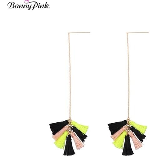 Banny Pink Bohemia Layer Statement Tassel Dangle Earrings For Women Chunky Long Pendant Drop Earrings Fashion Jewelry Pendientes