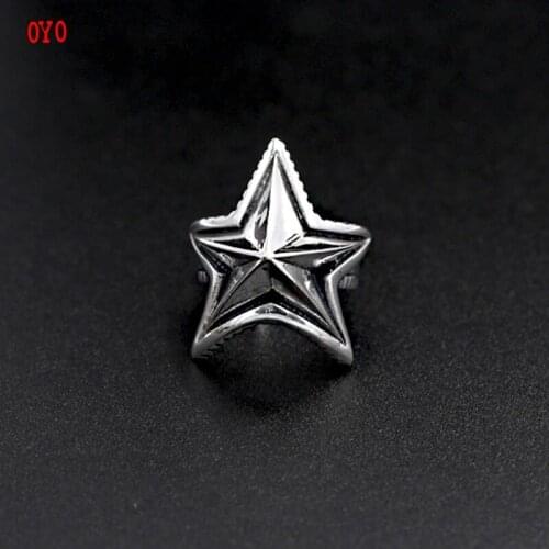 S925 sterling silver vintage Thai silver ring punk fashion five-pointed star ring for men and women