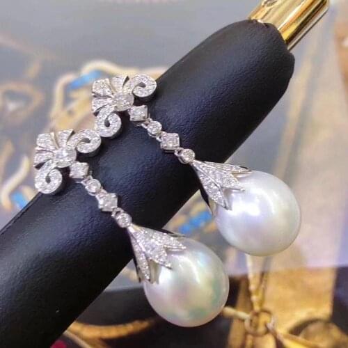 D304 Pure 925 Sterling Silver Fine Jewelry 8-10mm Fresh Water White Pearls Dangle Earrings for Women Fine Pearl Earrings