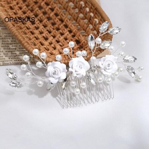 Bridal White Flowers Handmade Women Beaded Flower Hair Ornaments Wedding Coils Of The Brides Hair Comb Vl