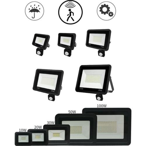 LED FloodLight Reflector Spotlight outdoor Exterior Lighting optional pir motion sensor Three Modes Black White Waterproof Garde