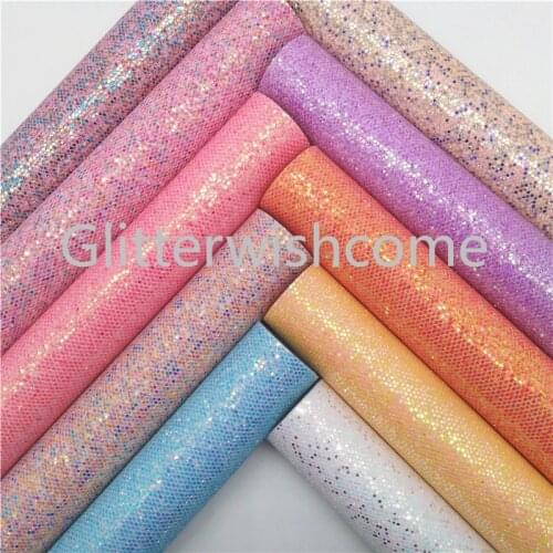 Glitterwishcome 21X29CM A4 Size Iridescent Mesh Glitter Leather, Glitter Fabric, Mixed Colors Glitter Vinyl for Bows, GM554B