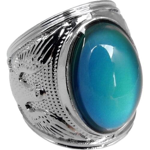 Vintage Fashion Silver Color Thermochromic Ring Male Female Big Oval Stone Rings For Women Men Wedding Jewelry Engagement Ring