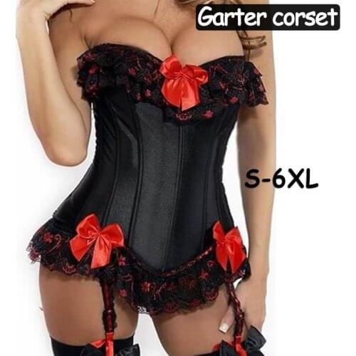 Plus Size Satin Overbust Corset Bustier Steel Boned Big Bow Sexy Burlesque Basque Top Lace Up Size S-6XL Fetish Lingerie