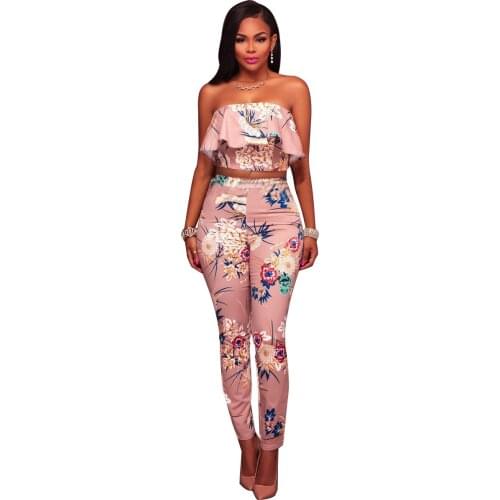 Womens Two Piece Ruffle Crop Top And Skinny Bodycon Pencil Pants Set