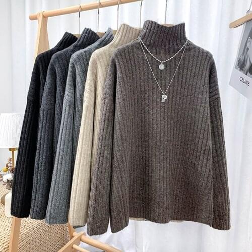 Korean Of The High-Neck Knitted Sweater Women Autumn Winter All-Match Loose Lazy Bottoming Outer Liner Gentle Wind Ladies Blouse