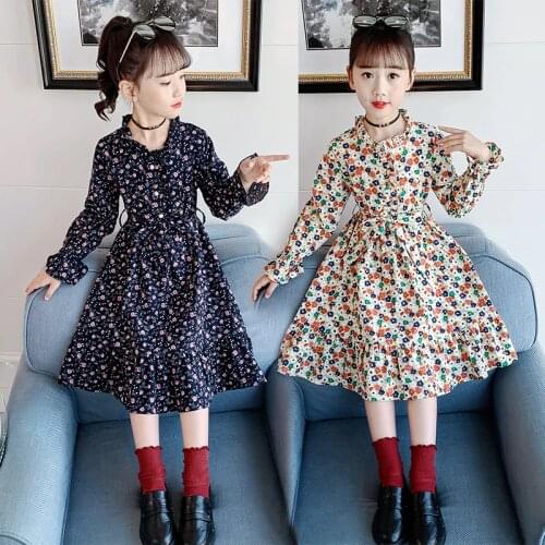 Girls Winter Dress Long Sleeve Floral Autumn Thicken Kids Princess Dresses for Girls Clothing Ruffle Children Dress 12 13 Years