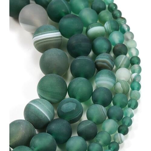 1strand/lot 4 6 8 10 12mm Matte Green Strips Agates Beads Stone Round Loose Beads For DIY Bracelet Jewelry Makings Supplies