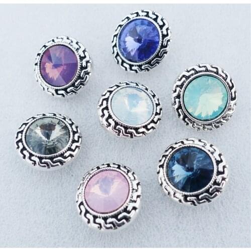 10 pcs/lot Birthstone Satellite Stone Knob Metal 18mm Snap Buttons For Necklace Jewelry Findings Mix Colors