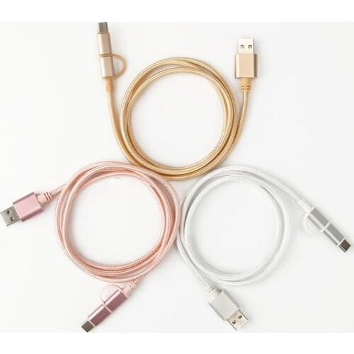 100pcs/lot 3 in 1 Fabric Micro USB Cable 3A Fast Charging Type C Data Sync Cable Charging for iPhone Samsung Xiaomi