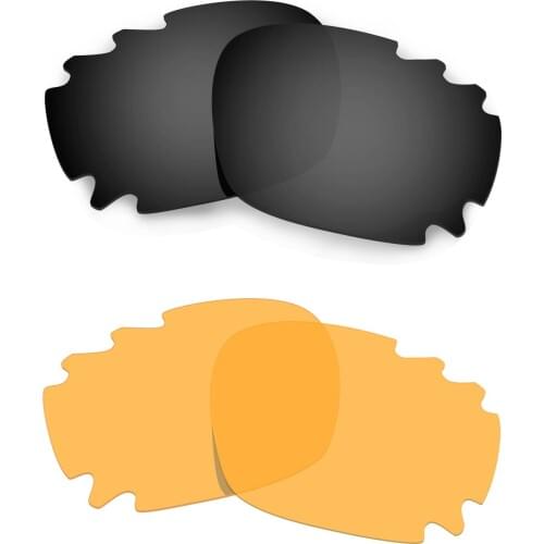 HKUCO For Jawbone Asian Fit Vented Sunglasses Replacement Polarized Lenses 2 Pairs - Black & Transparent Yellow