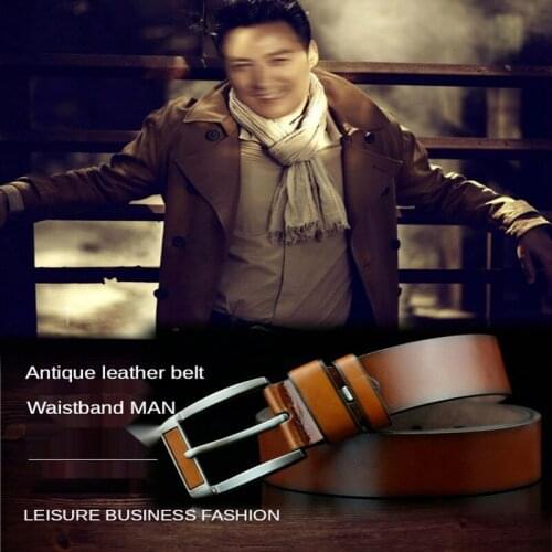 3.7cm mens belt faux head layer pin buckle belt youth retro jeans belts for men new Solid leisure business fashion waistband