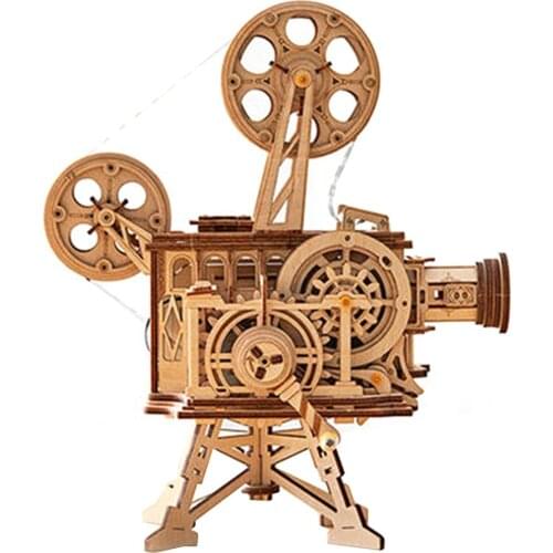 Hand Crank Diy 3D Film Projector Wooden Model Building Kit Assembly Vitascope Toy Gift for Children Adult