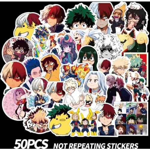 50pcs My Hero Academia Japan Anime Stickers for Laptop Skateboard Izuku Midoriya Might Boku No Hero Academia Character Decals