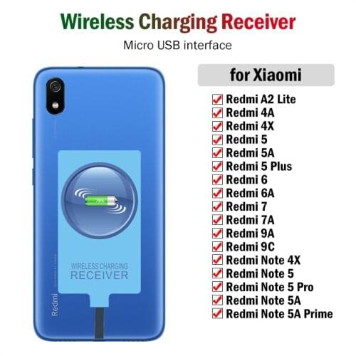 Qi Wireless Charging Receiver for Xiaomi Redmi 4X 4A 5A 6A 7A 9A 9C 6 7 5 Plus Redmi Note 4 4X 5 5A Pro Prime Micro USB Adapter