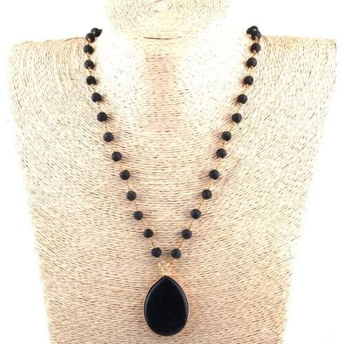 Free Shipping Fashion 6mm Semi Precious Stones Rosary Chain Stone Drop Pendant Necklaces Women Ethnic Necklace