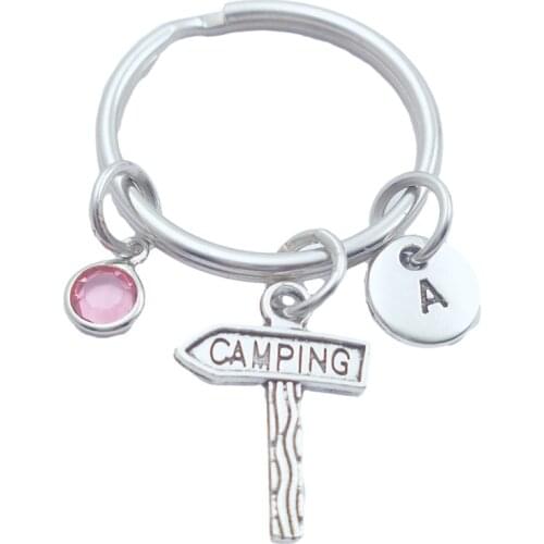 Camping Keychains Creative Initial Letter Monogram Birthstone Keyrings Fashion Jewelry Women Gifts Pendants
