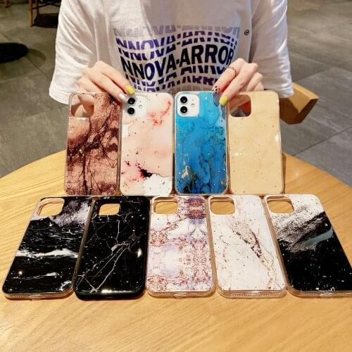 Marble Stone Texture Phone Case For iPhone 12 11 Pro Max X XR XS 7 8 6s Plus SE 2020 Glitter Sequins Soft Back Cover Fundas