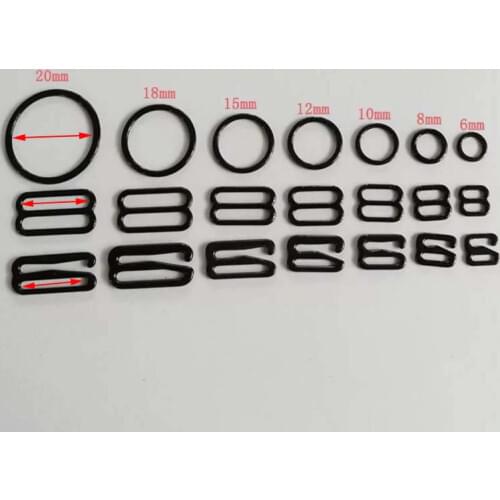 100 pcs / lot 6mm/8mm/10mm/12mm/15mm/18mm/20mm black metal ring slider hook bra accessory